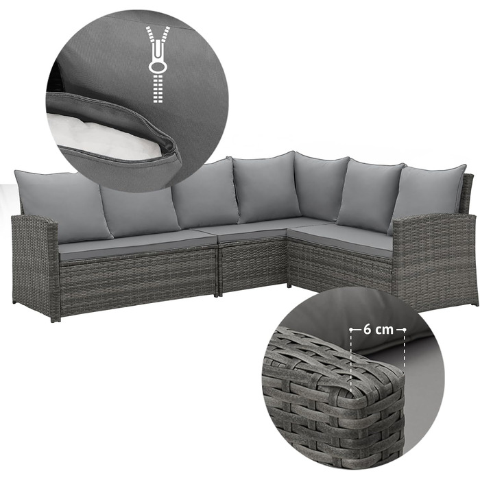 Кутовий диван садовий SVITA Monroe з ротангу (поліротанг) сірий - комплект меблів для відпочинку
