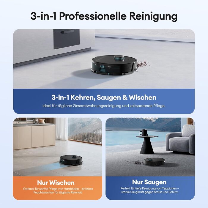 Робот-пилосос Ultenic T20 Pro з функцією миття, 8000 Па, док-станція 3,5 л, для шерсті тварин та килимових покриттів, AI-лазерне уникнення перешкод, керування через додаток