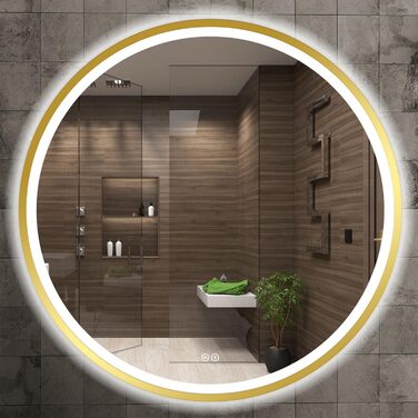 Дзеркало для ванної кімнати Home Glow LED кругле 80 см з підсвічуванням, антизапарюванням, сенсорним вимикачем та металевим каркасом, золото