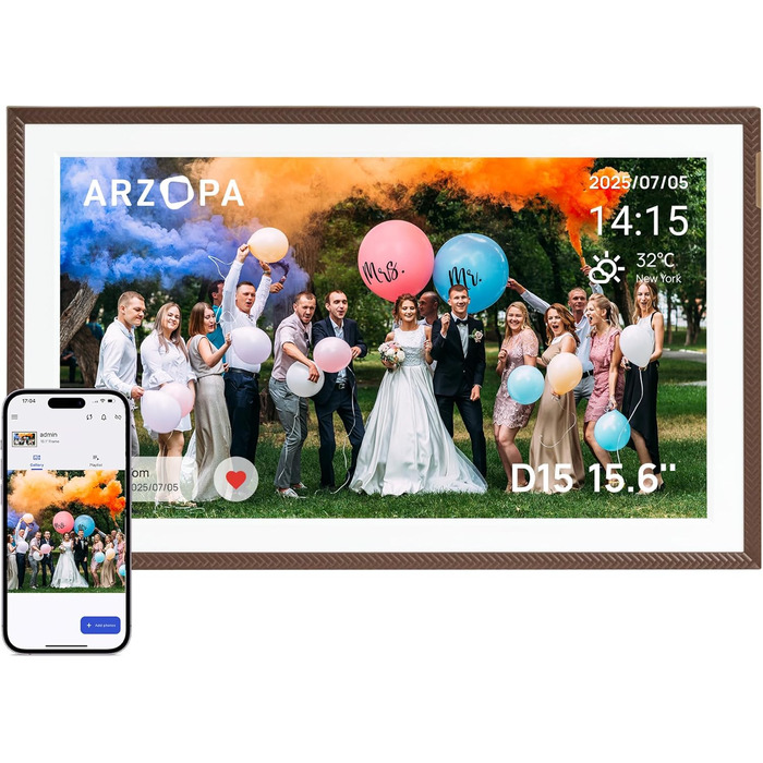 Цифровий фоторамка ARZOPA 15.6 дюймів: безлімітний хмарний зберігання, віддалена передача, FHD сенсорний екран. Чудовий подарунок!