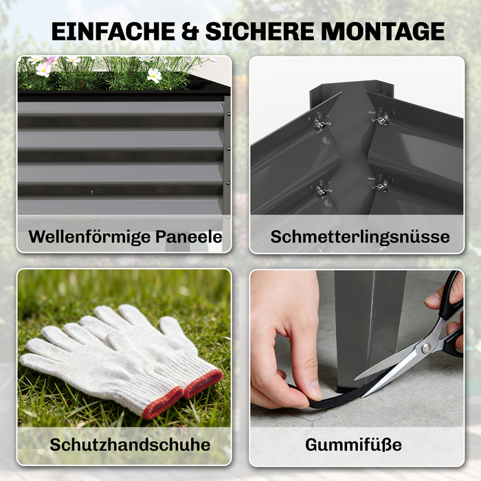 Підвищене грядка з металу, великий ящик для вирощування рослин з підсилювальними ребрами та флізеліном, 180 x 55 x 80 см, темно-сірий