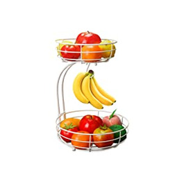 Поверховий кошик для фруктів - з банановим тримачем, ваза для фруктів металева кошик для овочів, постійна щоденна кухонна кошик для зберігання фруктів кошик для фруктів, 2-