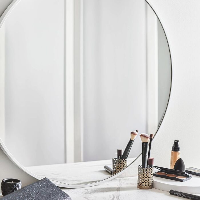 Круглий настінний дзеркало GOLD&CHROME: великий, 50x50 см, з гарантією 2 роки. Ідеально для ванної кімнати та макіяжу. Алюмінієвий, декоративний, великий дзеркало для ванної кімнати.