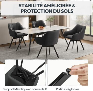 Крісло Yaheetech для кухні/їдальні/вітальні, обертається на 360°, з підлокітниками та металевими ніжками, темно-сірий (2 шт.)