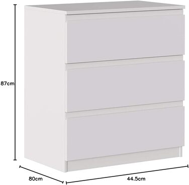 Комод, на коліщатках, з ручкою, білий, 80x44.5x113 см, 3 висувних ящика, білий матовий