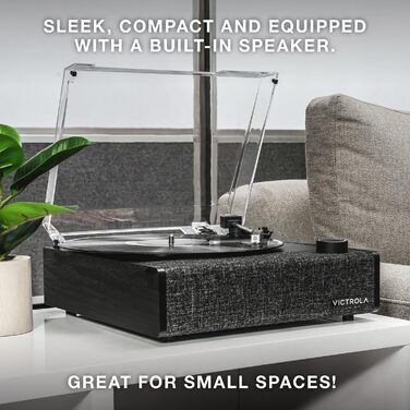 Програвач вінілу Victrola Eastwood II, чорний, з Bluetooth 5.1, вбудованими динаміками, технологією Vinyl-Stream, трьома швидкостями та картриджем Audio Technica AT-3600LA, ретро дизайн