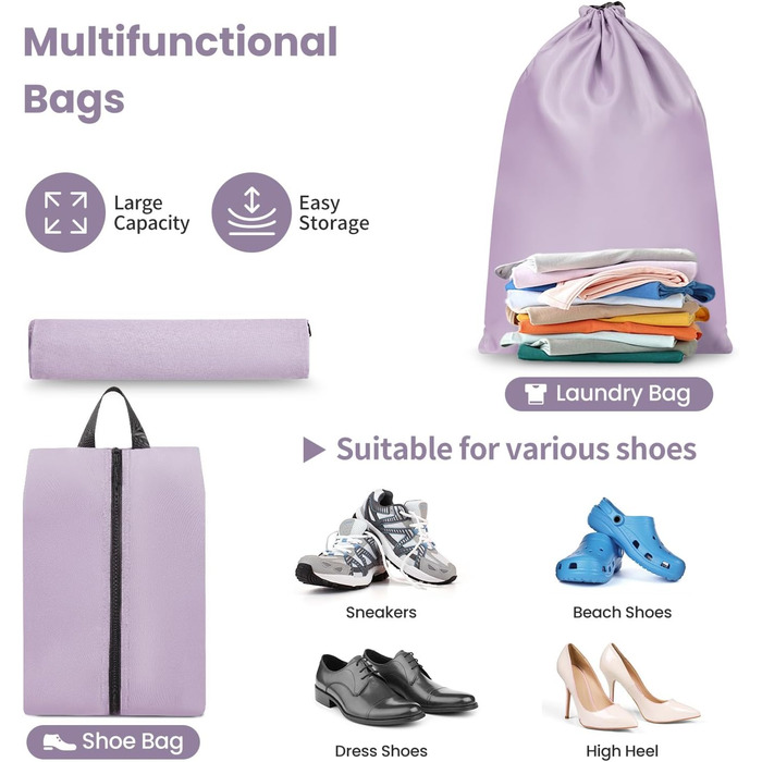 Набір органайзерів для подорожей у валізу, 10 шт, легкі пакувальні куби для впорядкування речей у дорогу (Фіолетовий)