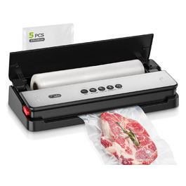 Вакууматор Bonsenkitchen для сухих та вологих продуктів з вбудованим різаком, чорний (в комплекті рулон та 5 пакетів)