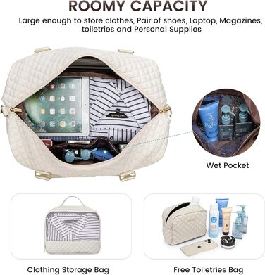 Спортивна сумка LOVEVOOK для жінок: велика дорожня сумка-мішок, weekender, з косметичкою, відділенням для взуття, водонепроникна, для подорожей, спортзалу, кемпінгу (M-3шт, Бежевий)