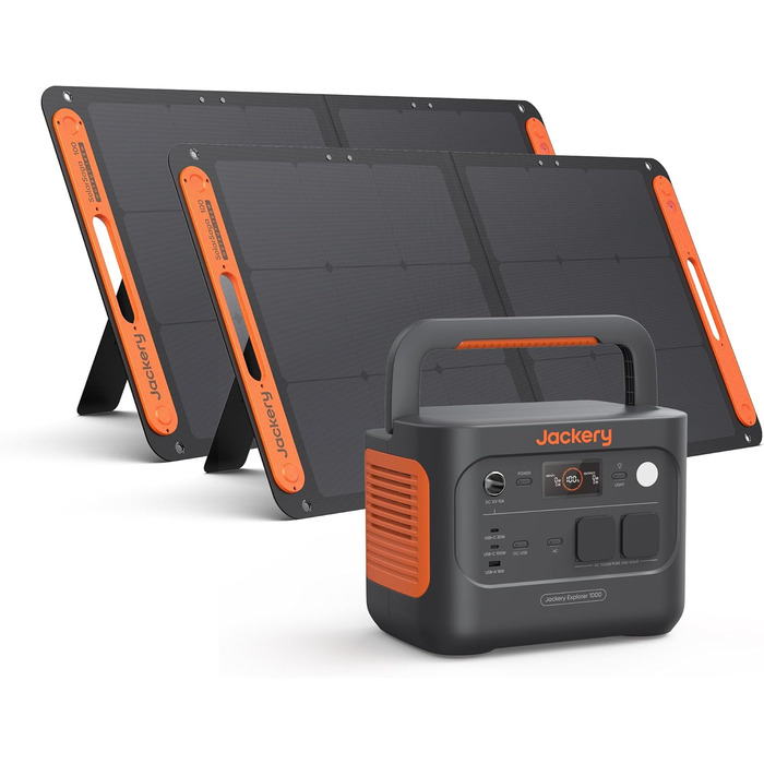 Jackery Explorer 1000: Портативна електростанція 1002Wh з 230V, USB та QC, для кемпінгу та подорожей (E1000 v2+2*100W)
