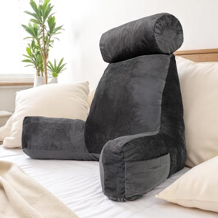 Подушка для читання Bananair – м'яка та комфортна спинка для ліжка та дивану з тканини Cord. Знімна та пральна наволочка, ергономічна сидіння з підлокітниками (кремовий)