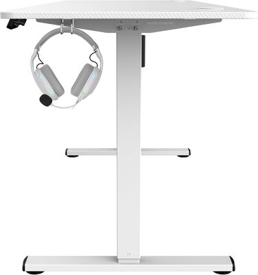 Mars Gaming MGD-ERGOPRO: Регульований за висотою електричний стіл, 110x60 см, білий. Ергономічна поверхня з карбону, металева конструкція, тримач для навушників, кабельний менеджмент
