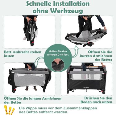 Дитяче ліжко-манеж COSTWAY 120x60 см, 2 рівні, з матрацом, пеленальним столиком, іграшками та музичною шкатулкою, мобільний, регульований, для дітей до 15 кг