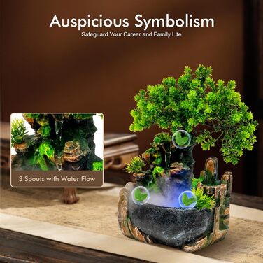 Декоративний настільний фонтан Charocean з LED підсвіткою та ефектом туману, для дому та офісу, з можливістю розміщення рослин