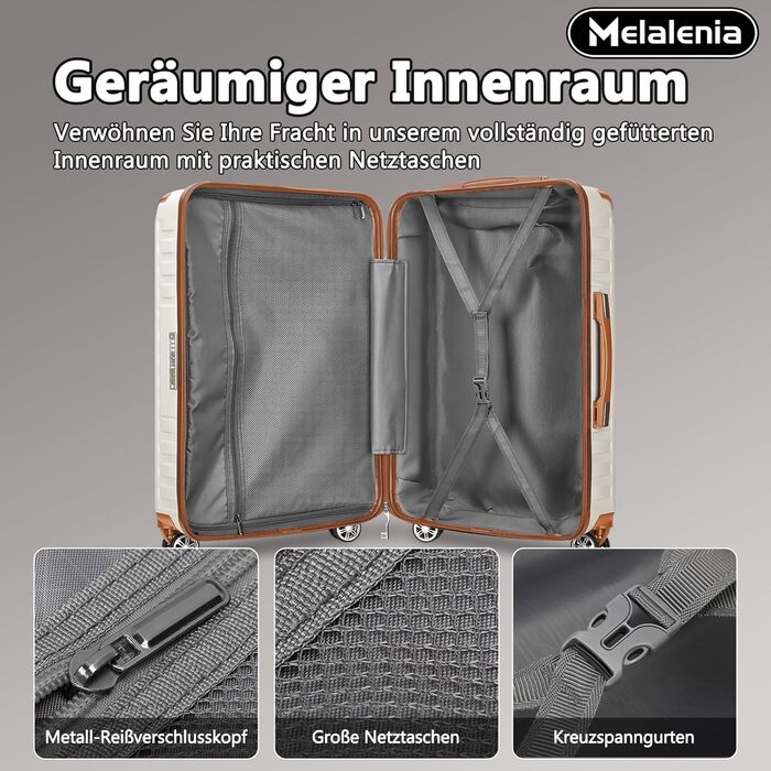 Набір валіз Melalenia 3 в 1 з жорстким корпусом, легкий, для подорожей. Валіза-тролей, набір ручної поклажі з TSA замком та 4 колесами (білий).