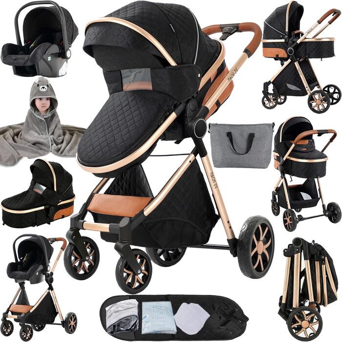 Дитяча коляска 3 в 1 V9 Black: комплект з високоякісних тканин, функція двостороннього зсуву, система подорожей, відкритий огляд