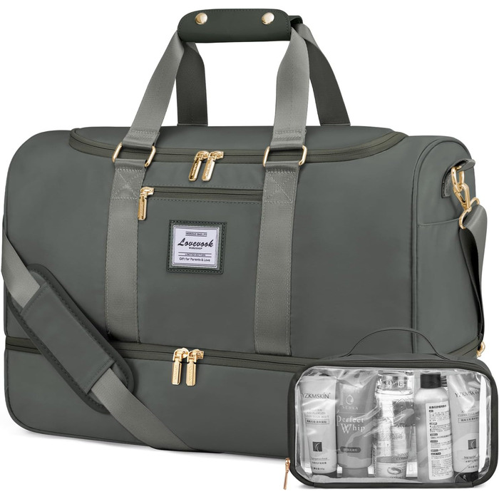 Спортивна сумка LOVEVOOK для жінок: дорожня сумка, weekender, з косметичкою, відділенням для взуття та мокрих речей, водонепроникна пляжна/басейнова/сауна сумка, ручна поклажа для подорожей, зелена