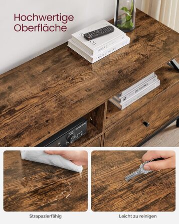 Тумба під телевізор VASAGLE до 80 дюймів, з 3 шухлядами та 3 полицями, 178x40x50 см, вінтажний коричнево-чорний, сталевий каркас