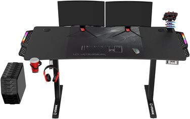 ULTRADESK Стол для роботи з регулюванням висоти V2 - електричний, 140x68 см, для геймінгу, офісу, дому - з XL-килимком для миші (чорний)