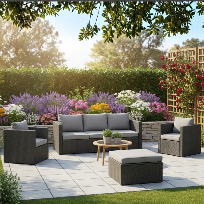 Комплект садових меблів MatMay із пластику, сірий, 4 предмети