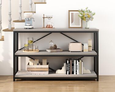 Металево-дерев'яна полиця IBF з 3 ярусами, індустріальний стиль, 120x34x74 см, сірий колір