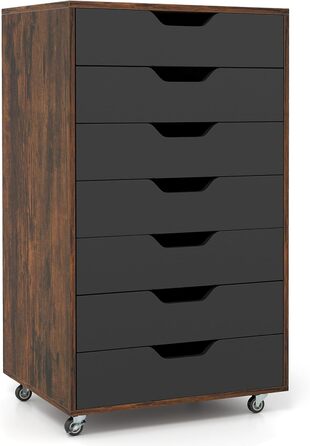 Роликовий контейнер GIANTEX з 5 висувними ящиками, комод на колесах під стіл, офісний шафчик для дому та офісу (білий, чорний + коричневий), 49 x 40 x 87 см