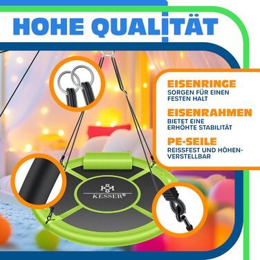 Шоукель KESSER® Tellershaukel Ø 120 см, до 300 кг, з подушкою та 4 ручками, регульована, для дітей та дорослих, зелений