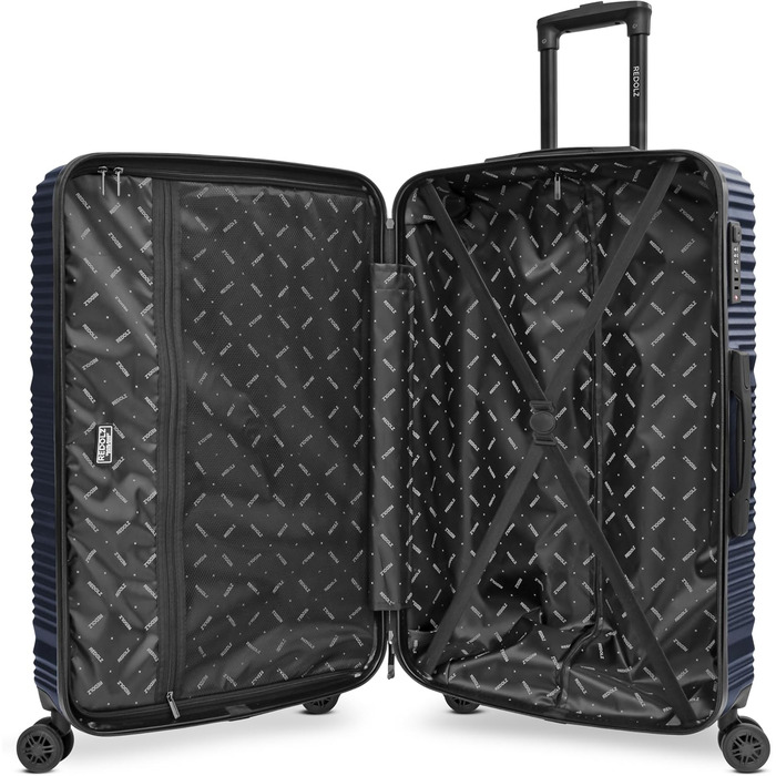 Набір валіз REDOLZ 3 шт. | Легкі валізи-тролі з ABS-пластику | Для жінок та чоловіків | 4 колеса, TSA-замок (Essentials 16) (Dark Blue, L 77 см)