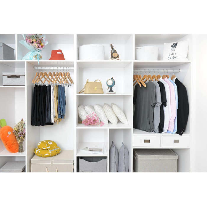 Дерев'яні вішалки для одягу з кліпсами, масивне дерево, вішалка для штанів, міцні металеві кліпси, поворотний гачок, для пальто, жакети, блузи, костюми (Натуральне дерево, 20 шт.)