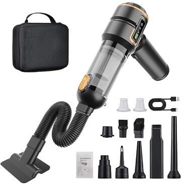 Акумуляторний ручний пилосмок для авто та дому 23000Па, міні-пилосмок з функцією продувки та насоса, 6000mAh, чорно-золотий