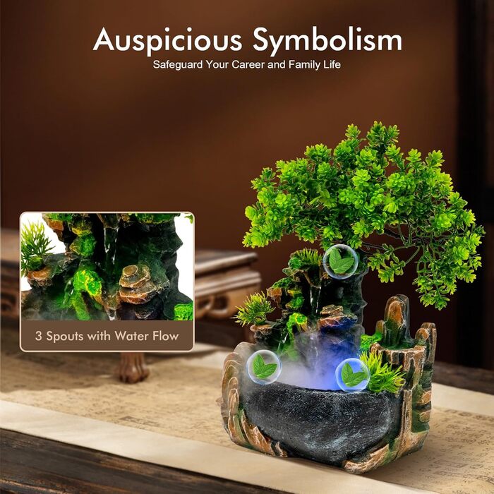 Декоративний настільний фонтан Charocean з LED підсвіткою та ефектом туману, для дому та офісу, з можливістю розміщення рослин