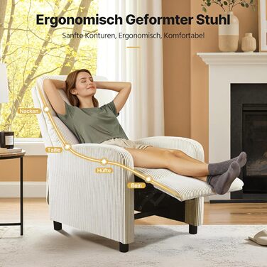 Крісло-релакс Yaheetech для телевізора, крісло-софа, крісло для відпочинку з регульованою підніжкою, лежак з бежевої тканини Cord