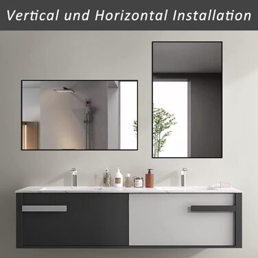 Дзеркало Boromal Spiegel Schwarz 100x60 см прямокутне з металевою рамою для ванної кімнати, спальні, туалетного приміщення. Чорний настінний дзеркало 60L x 100B cm