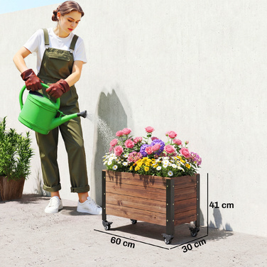 Підвищене грядка з дерева, грядка на колесах, мобільний теплиця-грядка, квітник 60 x 30 x 41 см для саду, балкону