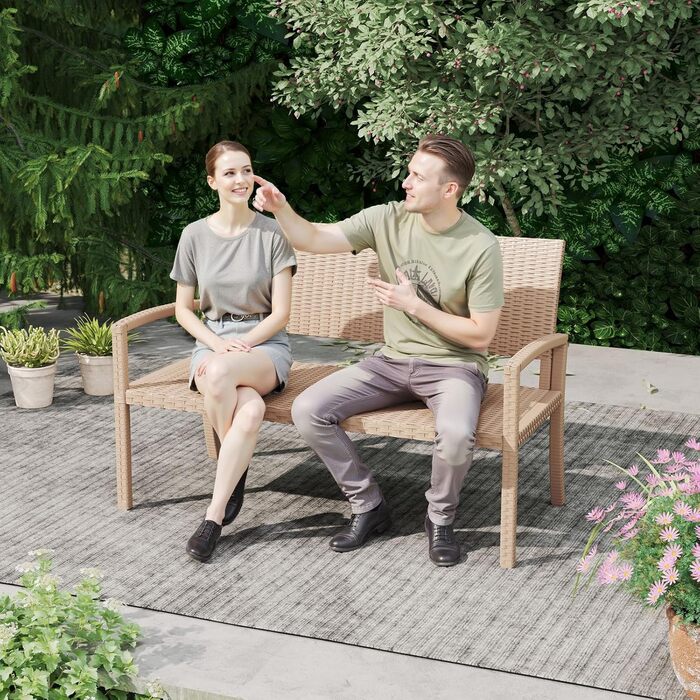 Садова лавка з поліротангу UDPATIO для тераси, балкону та саду, бежева (123x63x86 см, витримує до 320 кг)