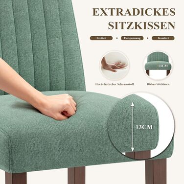 COLAMY Комплект обідніх стільців для кухні та їдальні (6 шт), зелені, з м'яким сидінням та спинкою, дерев'яні ніжки