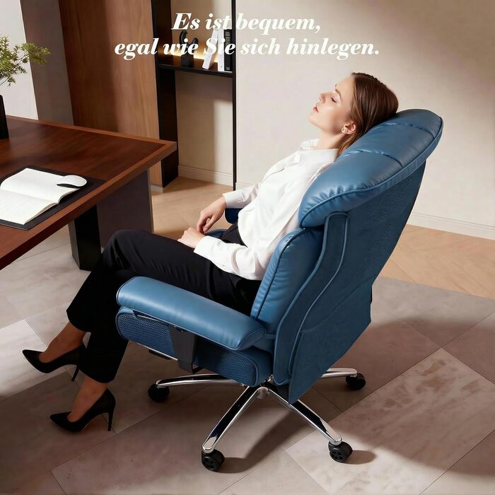 Офісний стілець Efomao XXL 200 кг з підставкою для ніг, штучна шкіра, висока спинка, регульовані підлокітники, підтримка попереку, сірий - для дому та офісу
