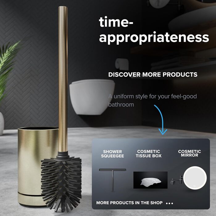 Набір для чищення унітазу ROMO Gold: силіконова щітка з вентиляцією, без підставки, з нержавіючої сталі, знімний піддон