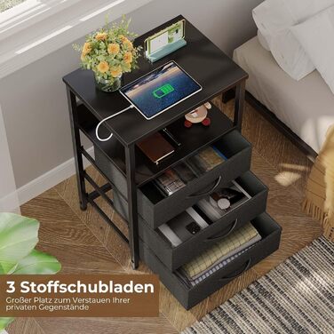 Журнальний столик Rolanstar з LED-підсвіткою та USB-портами, 2 шт. з 3 висувними ящиками, для вітальні та спальні, 40 x 30 x 60 см, чорний