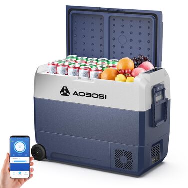 Автомобільний компресорний холодильник AAOBOSI 50л з Wi-Fi, 12/24V та 220V, -20°C для авто, вантажівок, кемпінгу, з двома зонами охолодження