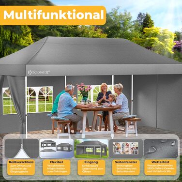 Павільйон KESSER® 6x3м з 6 знімними стінками, для саду, регульована висота, водовідштовхувальний, з сумкою, анкери, Pop-Up система, захист від UV 50+, для вечірок, антрацитовий колір