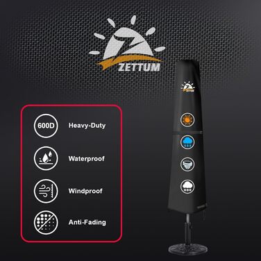 Захисний чохол для парасольки Zettum, 3-4 м, водонепроникний, 600D Oxford PU, UV-стійкий, для саду, 260x42x81/56 см