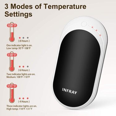 Infray грілка для рук USB, 5200mAh Power Bank, електрична грілка для рук з двостороннім нагрівом, чорна - ідеальний подарунок на зиму