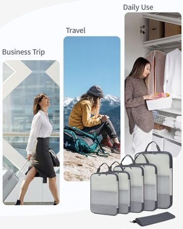 Набір органайзерів для валізи ECOHUB (6 шт), компресійні дорожні сумки-кубики з переробленої сітчастої тканини для рюкзака та ручної поклажі, сірий колір