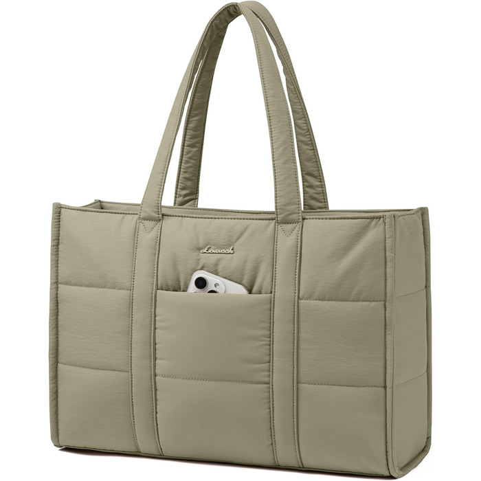 LOVEVOOK Сумка для ноутбука 15.6 дюймів, велика жіноча сумка-шоппер, м'яка сумка, сумка для роботи, портфель, сумка-тоут, жіночі сумки, сумка для навчання, шкільна сумка, сумка через плече для університету, бізнесу, школи, сіро-зелений колір