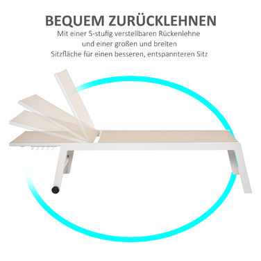 Outsunny Garden Lounger з 5-ярусною спинкою Алюмінієвий кремово-білий 169x65x102см для саду, балкона, тераси
