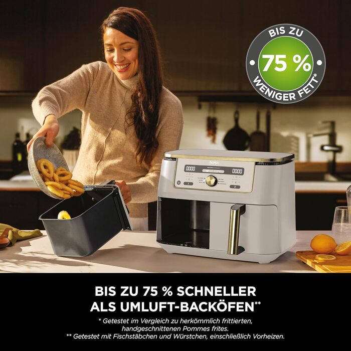Фритюрниця Ninja Dual Zone Digital Air Fryer 9.5L, 6-в-1, 2 відсіки, Stone/Gold DZ400EUSTGD