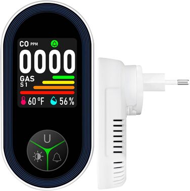 Детектор CO з HD-дисплеєм, візуальним та звуковим сигналом, 3-в-1 (CO, температура, вологість) для кемпінгу та подорожей на автодомі