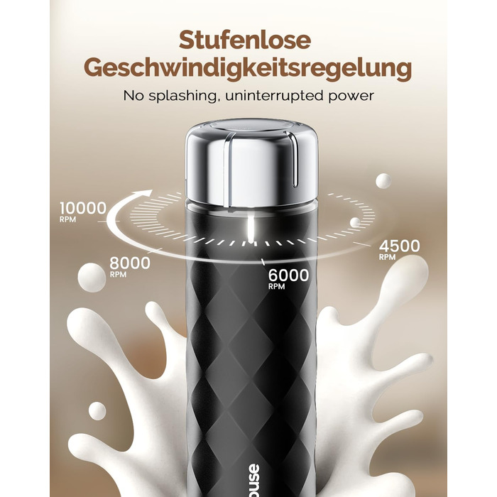 Електричний пінний вершковий вінчик Maestri House LunaFro 2.0, бездротовий, з регулюванням швидкості, чорний