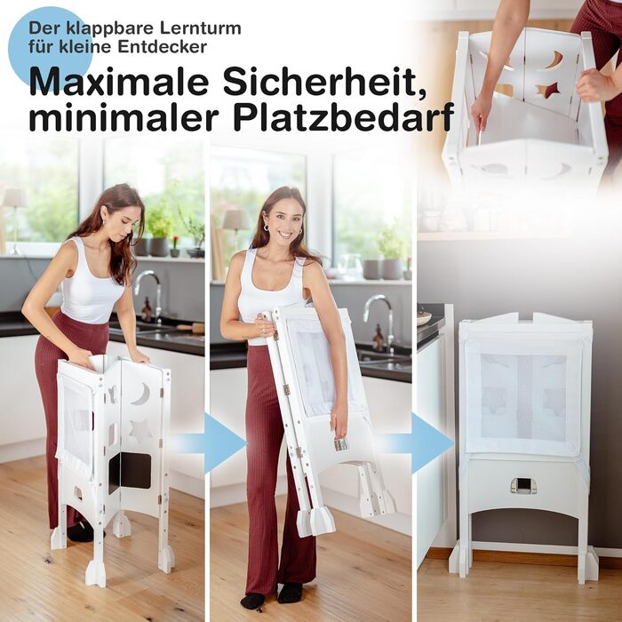 Навчальний столик-сходинка для дітей від 1 року - стійкий, збірно-розбірний, з сіткою безпеки 360°, білий